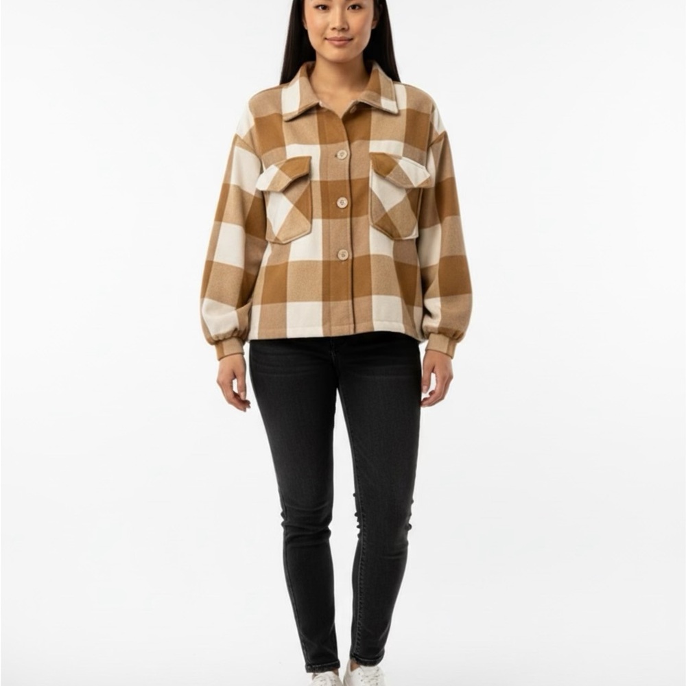 Plaid Tan and White Women's Blazer